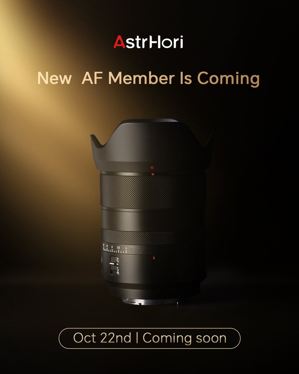 AstrHori's tweet image. Get ready—Something fast is on the way.
New AstrHori AF member — Coming Oct 22. 🚀
#astrhori #astrhorinewlens #autolens #AF #portraitshoot #streetphotography #goldenfocallength #newlens #newarrivals #ComingSoon