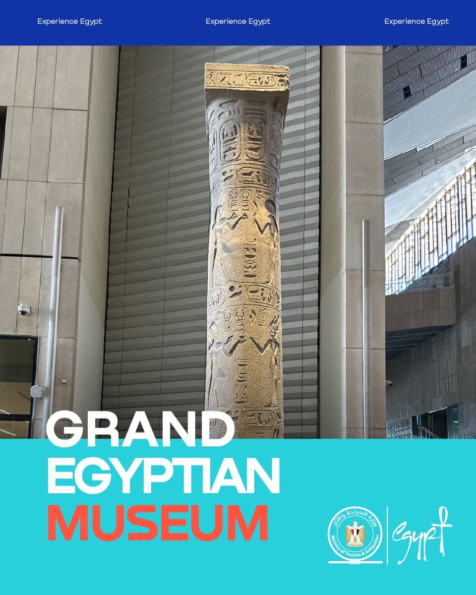 King Merneptah’s Column
Carved from pink granite &amp; discovered in Ain Shams in 1970 
its hieroglyphs tell the story of Merneptah’s victory over the Libyans serving as a royal message that speaks across millennia
After a long journey from Matariya to the Citadel, now stands at #GEM