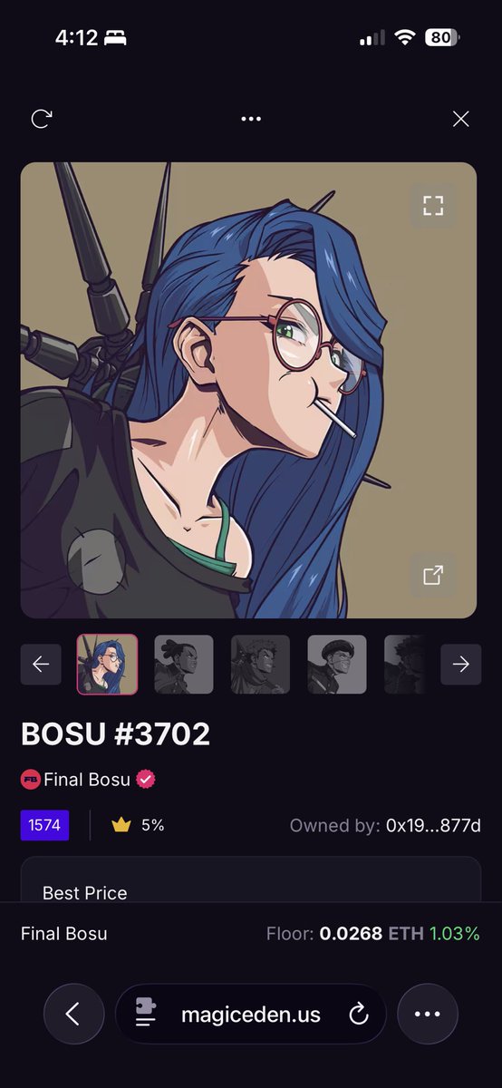 Trying to buy myself this <a href="/finalbosuX/">Finalbosu</a> as a early bday gift but I’m tired &amp; keep messing up the transaction 😅so putting this out there incase someone wants to get me a bday present 🥰BOSU #3702 magiceden.us/item-details/a…
