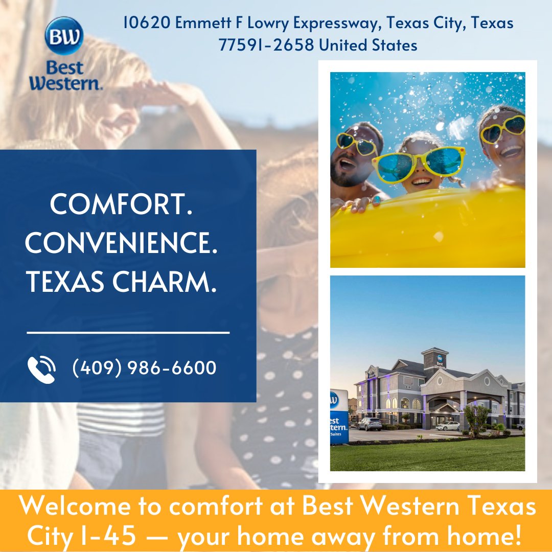 bwtexascity's tweet photo. Comfort and convenience await at Best Western Texas City I-45. Your perfect stay starts here!
#BestWestern #TexasCityTX #ComfortStay #TravelTexas https://t.co/nURQpHlEe5