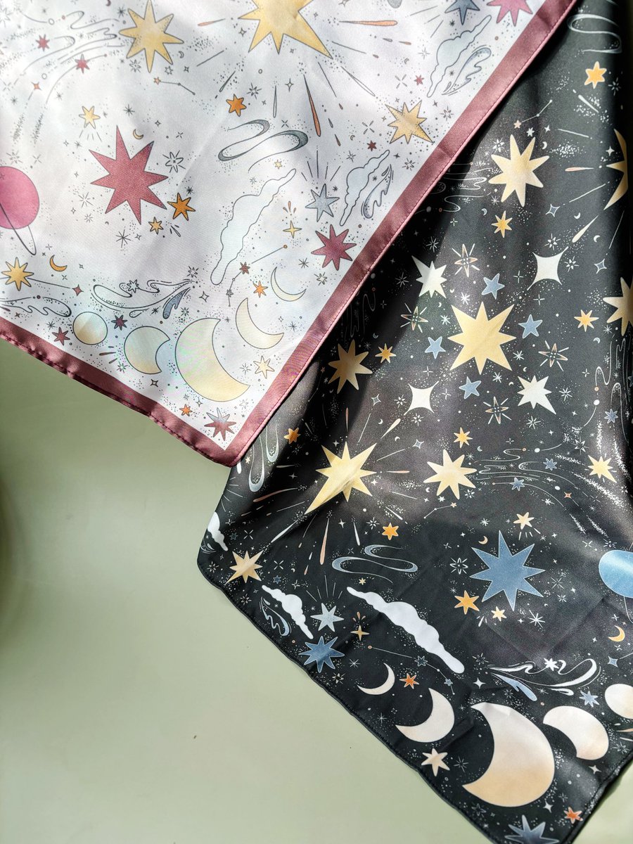 my sister designed new scarves !! sharing here again because look how pretty 😭💞⭐️🌙✨🥲