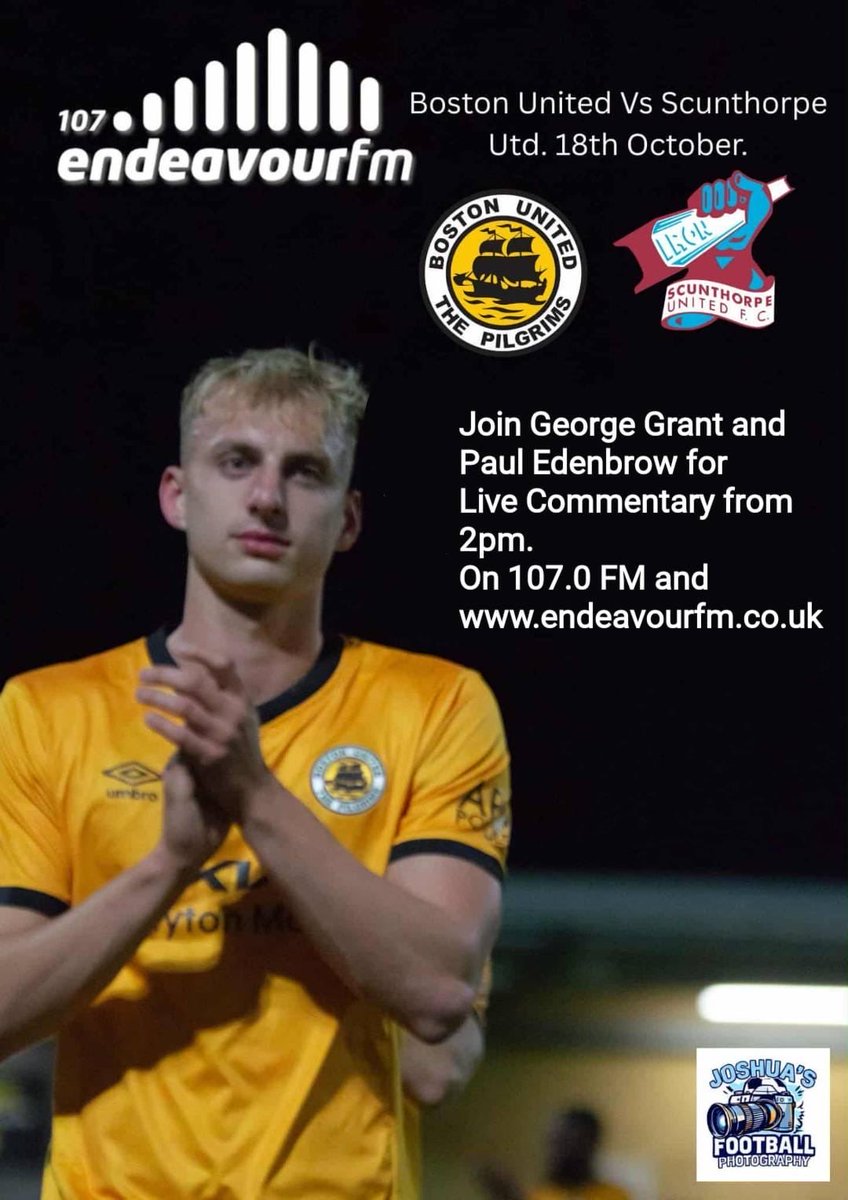 <a href="/endeavourfm/">107 Endeavour FM</a> brings you live commentary of all of home <a href="/bostonunited/">Boston United</a> games this season and today is a cracker as <a href="/SUFCOfficial/">Scunthorpe United FC</a> visit the JCS! Join George and Paul live from 2pm for all the pre-match build up ahead of the 3pm kick-off on FM, online and via smart speakers! 🧡🖤📻