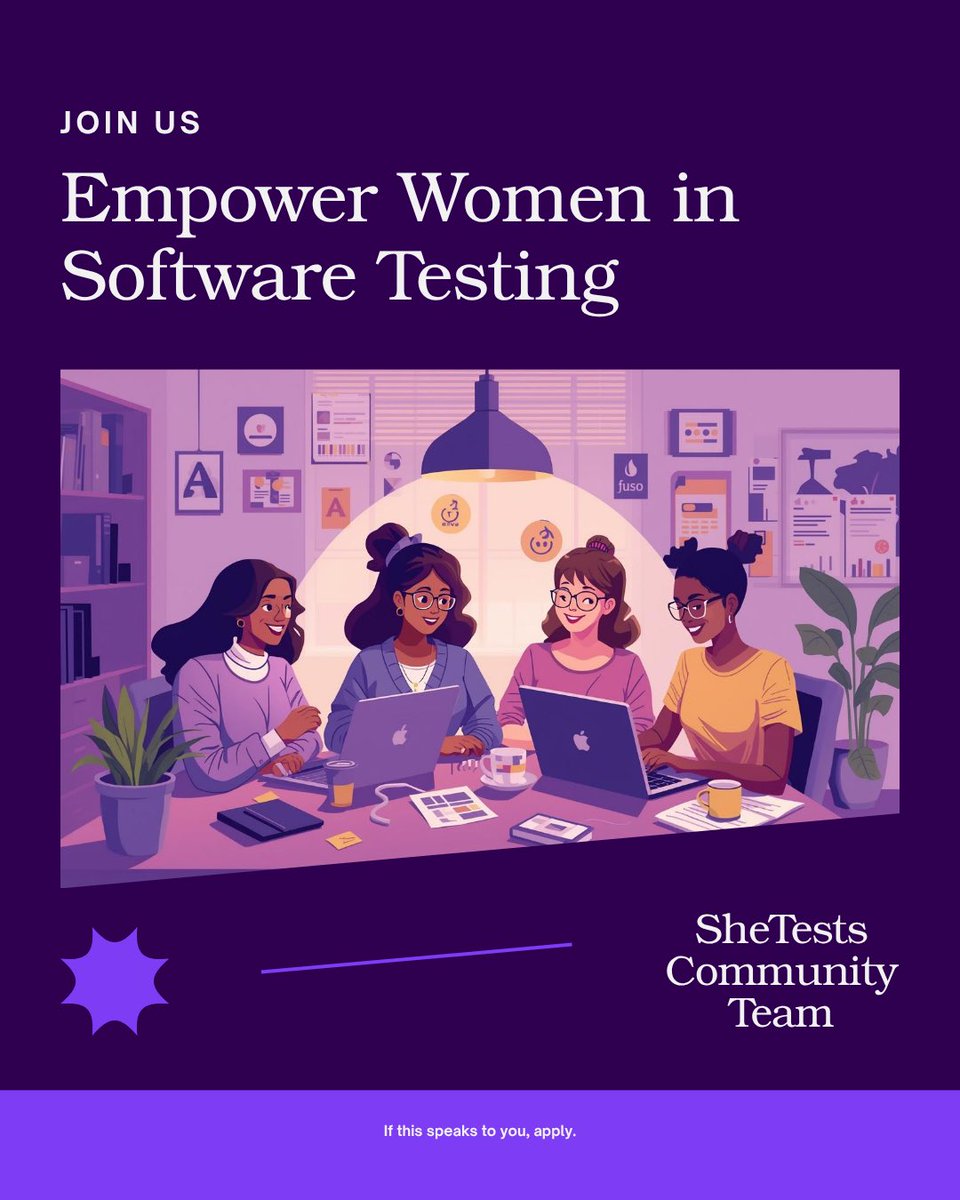 tester_kome's tweet image. 💜 SheTests is officially kicking off today!
We’re so excited to start this journey together
Let’s get to know one another, please introduce yourself using this format
✨ Name
✨ What you do / background
✨ What made you interested in QA
✨ One thing you hope to learn or gain