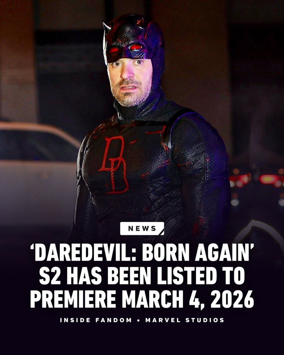 memerrr8's tweet photo. 'Daredevil: Born Again' S2 has been listed to premiere March 4, 2026. https://t.co/MsxDBmzoy3
