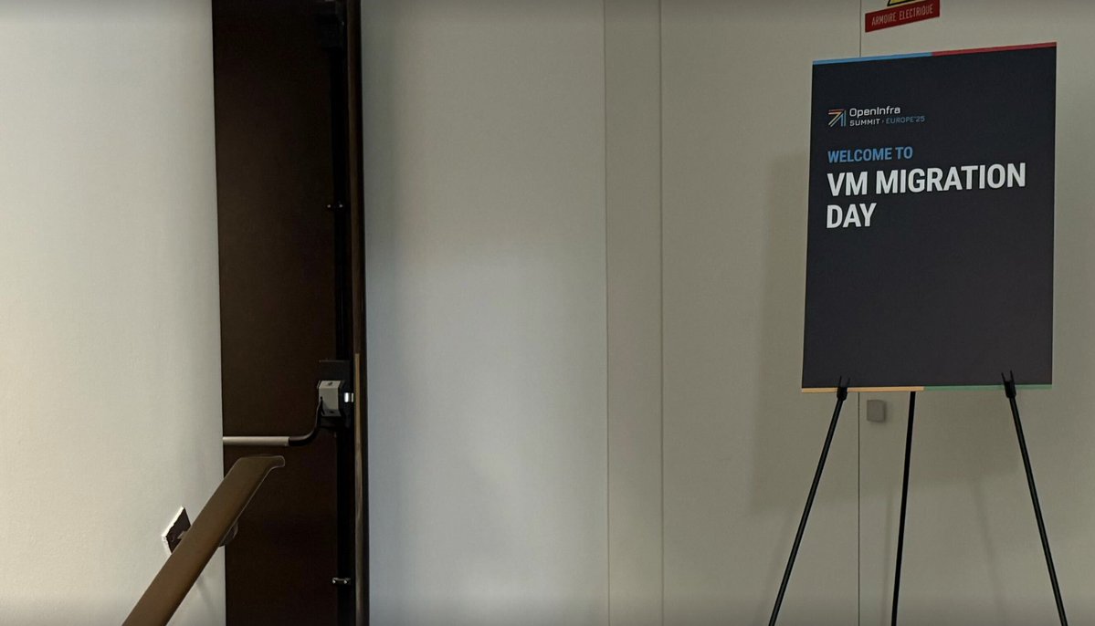 OpenStack's tweet image. The #OpenInfraSummit VM Migration Day keynotes are starting in 10 minutes! Come join us to hear from @Canonical, @forrester, @CleuraCloud, and @Ceph about the #VMwareMigration movement and how your org can do it.
Room: Gay Lassac