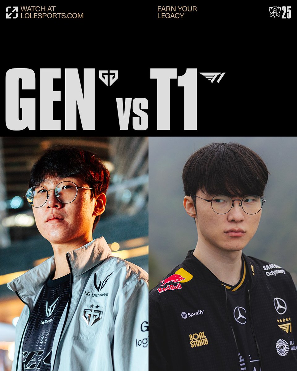 NEXT UP:

<a href="/GenG/">Gen.G Esports</a> face off against <a href="/T1LoL/">T1 LoL</a>! #Worlds2025