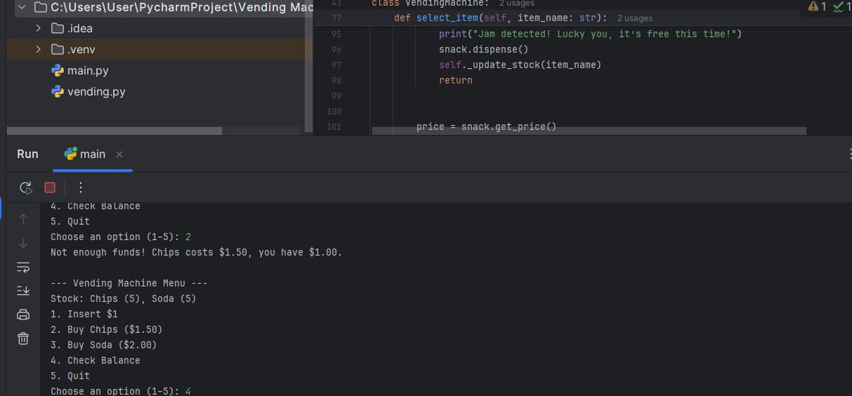 BenafshaNz's tweet image. Vending Machine Simulator project practice just finished ...
@CodeToInspire
#AfghanGirlsCode #python #programming #WomenInTech