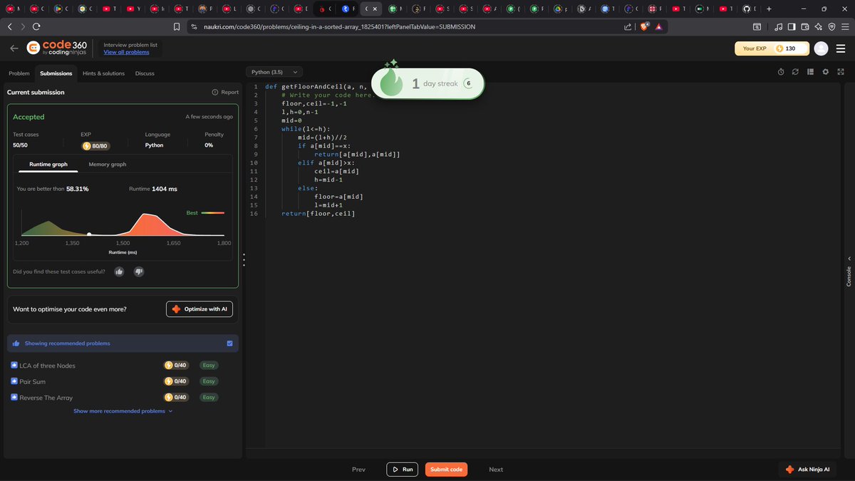 anmol_doesit's tweet image. Day 23/100 of #100DaysOfCode
solved "floor $ ceil problem".
first tried brute force but it wasnt optimal
Later used binary search technique for optimal solution
#python #zigbee