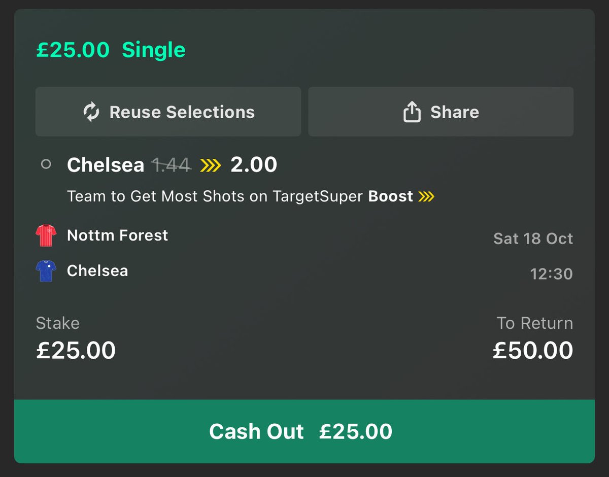 BarneyBets's tweet image. 🤑 CASH GIVEAWAY 

I’m backing the bet365 super boost Nottingham Forest vs Chelsea in premier league today. 

If Chelsea have the most shots on target, I’m giving away £50 CASH to someone who: 

LIKES ❤️ and REPOSTS ♻️ this post AND follows @BarneyBets