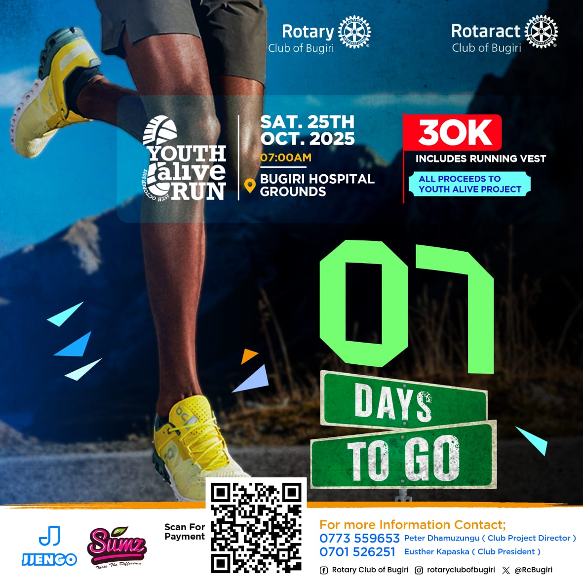 Next Saturday, we run in Bugiri #7DaysToGo

Have you thought about young mothers, vulnerable youth, and people with disabilities in Bugiri? 

 Join the Youth Alive Run Today at 30K ugx; 
tujaguze.com/e/events/youth…

#RcBugiriYouthAliveRun25 #RotaryEyamba