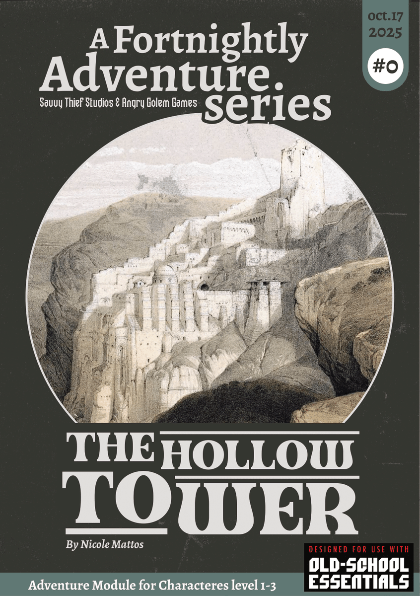 savvythief's tweet image. The Hollow Tower!
We just released a new #adventure #module for characters of levels 1–3 for #OldSchoolEssentials
Brave the lost expanse of the Forgotten #Desert, uncover the secrets of the ancient Anhurak and the fabled #StarDevourer
⬇️ Link
#OSE #OSR #DUNGEON #DESERT #HEX