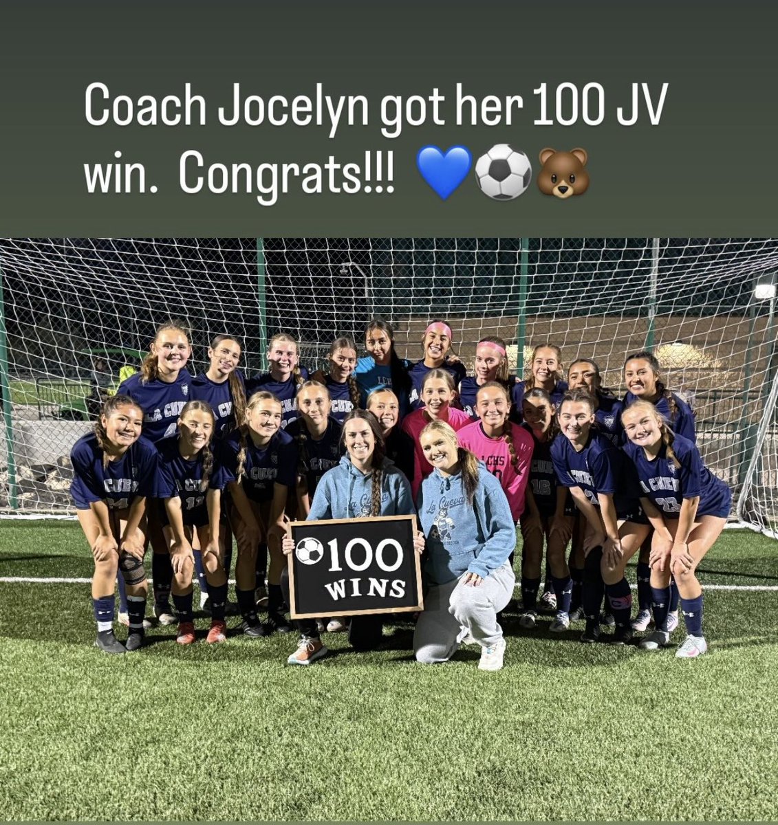 LCHSBearsSoccer's tweet image. CONGRATULATIONS 
To the BEST JV Coach, Jocelyn on her 100th
Win! We’re so incredibly proud of you! 💙🐻⚽️
#WALC