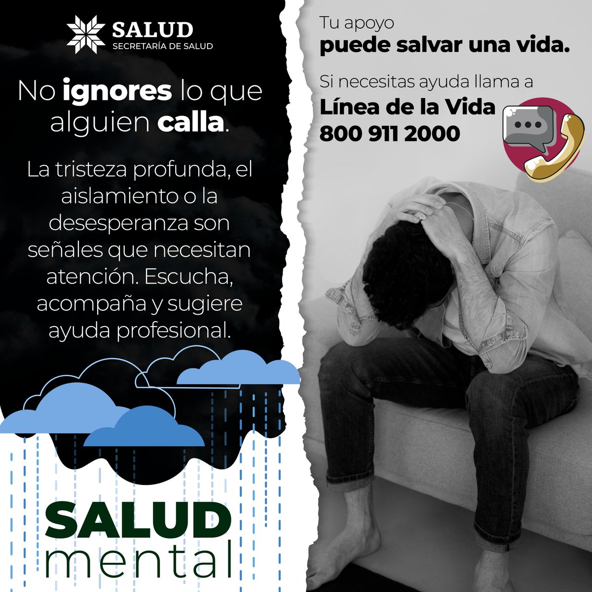 CronicaHidalgo's tweet image. A veces el silencio también pide ayuda.
Presta atención, escucha sin juzgar y acompaña.
Tu empatía puede ser la diferencia entre la vida y la muerte.
Si necesitas apoyo, marca a la Línea de la Vida 800 911 2000
#SaludMental
#PrimeroElPueblo