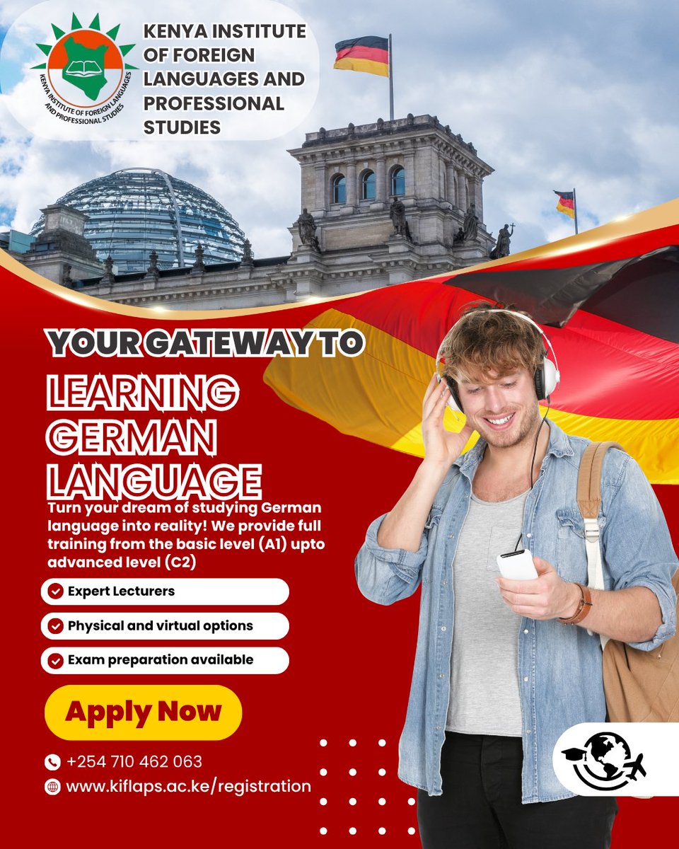 kiflapstudies's tweet image. 🇩🇪 Learn German at KIFLAPS!
Expert lecturers • Online &amp;amp; Physical • Exam prep to C2
📞 +254 710 462 063
🌐 kiflaps.ac.ke/registration
#LearnGerman #KIFLAPS #LanguageTraining
#Raila #Bondo #Siaya