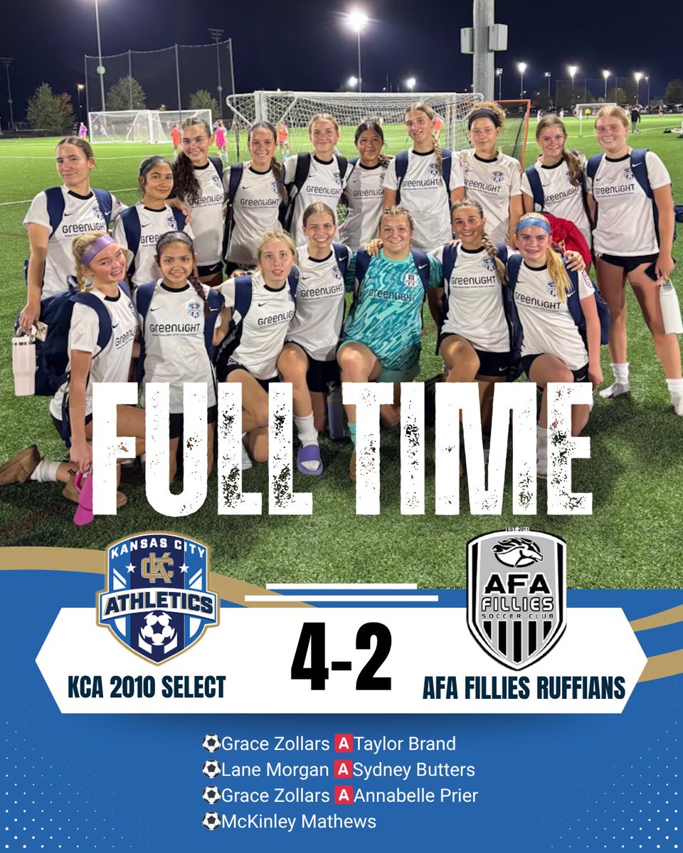 Big win in our opening game of <a href="/MOyouthSoccer/">Missouri Youth ⚽️</a> Presidents Cup!! 

⚽️Grace Zollars 🅰️Taylor Brand
⚽️Lane Morgan 🅰️Sydney Butters
⚽️Grace Zollars 🅰️Annabelle Prier
⚽️<a href="/MckinleyMathews/">McKinley Mathews</a> 

<a href="/AthleticsKC/">KC Athletics Soccer Club</a> <a href="/ImYouthSoccer/">ECNL/GA/Recruiting/College Soccer</a> <a href="/MOSoccerGuy/">On The Pitch Podcast ⚽️🎙️</a>