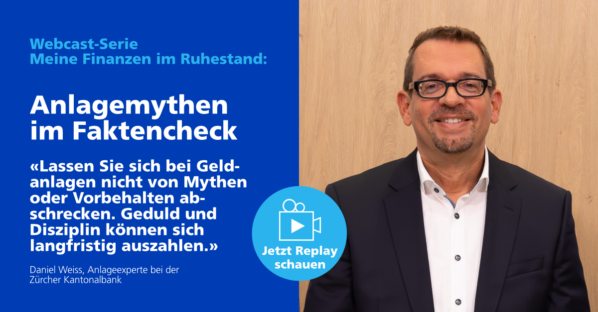 Anlagemythen entlarvt: Anlageexperte Daniel Weiss erklärt im Webcast, wie Sie Ihr Vermögen im Ruhestand strategisch anlegen, Diversifikation &amp; Risiken meistern und bei längerer Lebenserwartung klug planen können. Jetzt Webcast Replay schauen: brnw.ch/21wWIUj