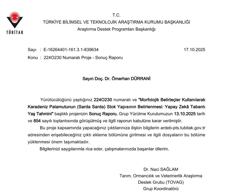 Yürütücüsü olduğum #TÜBİTAK projemizin sonuç raporu kabul edildi. Projeyi süresinden önce başarıyla tamamladık.
Çıktılarımız:
• 1 Q1 makale (değerlendirmede)
• 2 yeni makale (yazılıyor)
• 2 uluslararası kongre sunumu
Tüm ekibe teşekkürler! #palamut #otolith #BlackSea