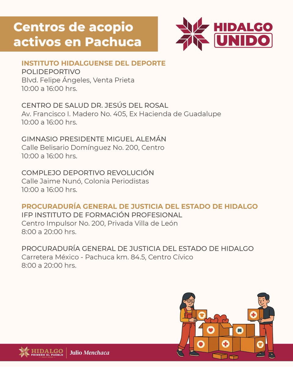 CronicaHidalgo's tweet image. ¡Tu ayuda puede marcar la diferencia!
Muchas familias en #Hidalgo han sido afectadas por las intensas lluvias.
Acude a los Centros de Acopio en Pachuca y dona:
Alimentos no perecederos
Ropa limpia y en buen estado
Artículos de higiene personal
La ayuda de todos cuenta.