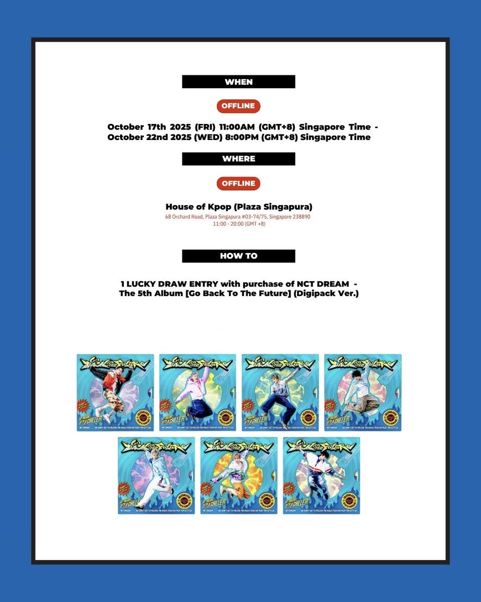 2wonsales's tweet photo. (HTB / Help to buy) NCT DREAM Go Back To The Future SINGAPORE SG HOK HOUSE OF KPOP LUCKY DRAW LD PHOTOCARD / 엔시티 드림 싱카폴 포카 양도 대리구매 럭드

1 album - $19 + $2 = $21

⭐️ Going down on 22nd October 

✅ Paypal F&amp;F / Wise / SG bank
✅ Ship Asia $9.3 / Rest $11.9 https://t.co/5s2kja0khc