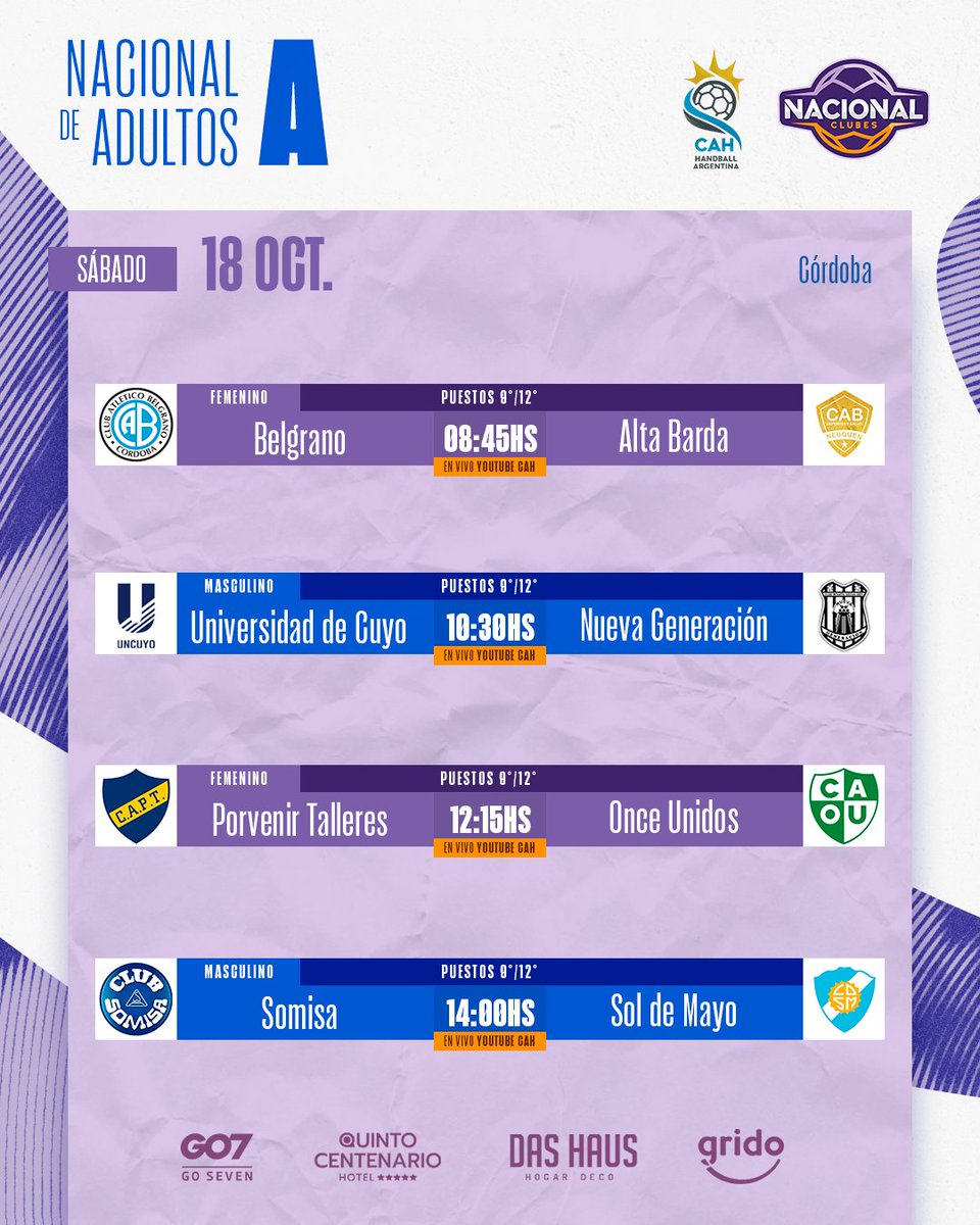 ¡Llegó el momento de las grandes definiciones 🔥! 

Última jornada del Nacional de Clubes Adultos “A”. Las finales serán el plato fuerte del día y se podrán ver en vivo por la pantalla de <a href="/canaldeportv/">DEPORTV</a>.