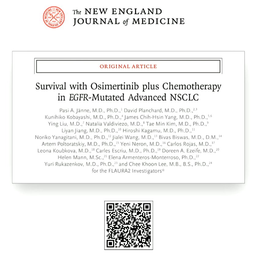 HHorinouchi's tweet image. 🔥BREAKING‼️ @NEJM 🆙
✅Survival with Osimertinib plus Chemo in EGFR-Mutated Advanced NSCLC
🎯mOS 47.5m vs. 37.6m, HR 0.77 (95%CI, 0.61 to 0.96)
🎙️ Dr. Pasi A. Jänne
#WCLC25 #ESMO25 #LCMS 
@IASLC @myESMO @OncoAlert @Larvol 
nejm.org/doi/full/10.10…