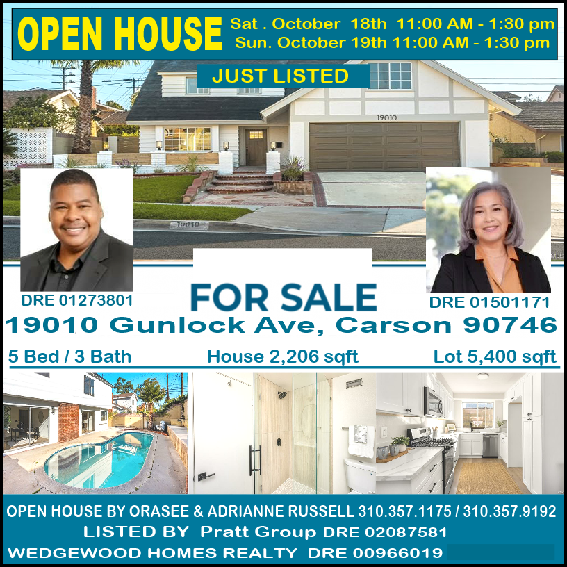 orasee2's tweet photo. Open House 19010 Gunlock Ave, Carson 90746 Sat Oct 18, 11:00 AM-1:30 PM &amp; Sun Oct 19, 11:00 AM-1:30 PM For more info call 800-330-1957
Orasee Russell DRE 01273801 https://t.co/XFtZ6wBcML