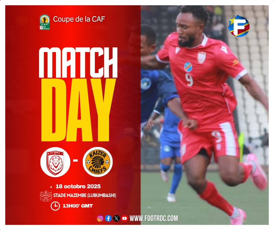 footrdc's tweet photo. 🏆 #CAF Coupe de la CAF
AS Simba 🇨🇩 🆚 🇿🇦 Kaizer Chiefs
🏟️ Stade Mazembe (Lubumbashi)
⏰ 13H00' GMT
Vos pronostics ?
#Simba #KaizerChiefs #caf #interclubs https://t.co/mVO7YK0wio