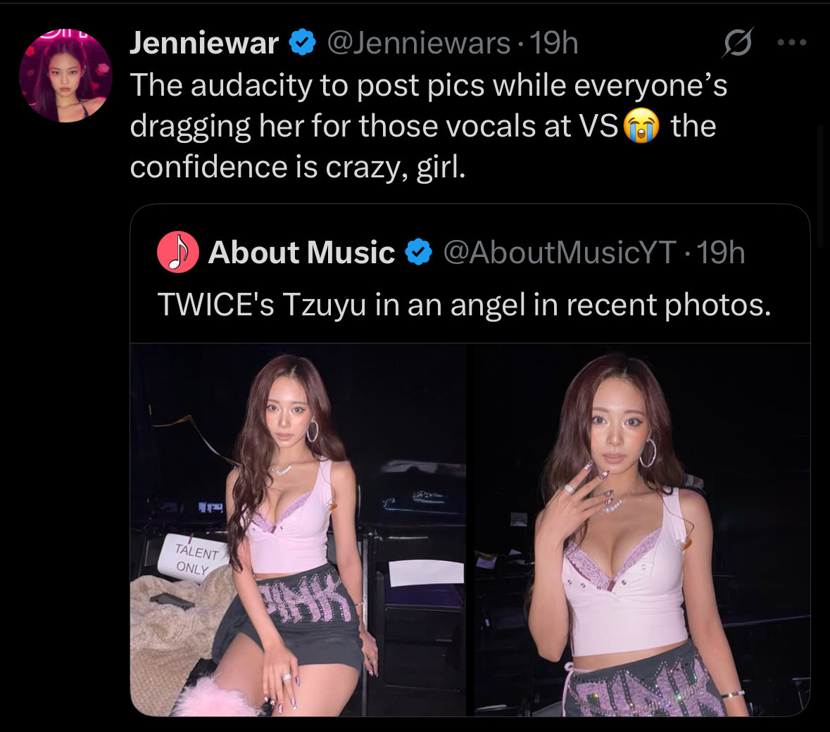 tuwicer's tweet photo. Her not giving a fuck is making them so mad. Tzuyu was almost canceled by an entire country at 16, you think she cares abt people’s opinions of her voice when she has a sore throat? https://t.co/MZDvFp8OTS