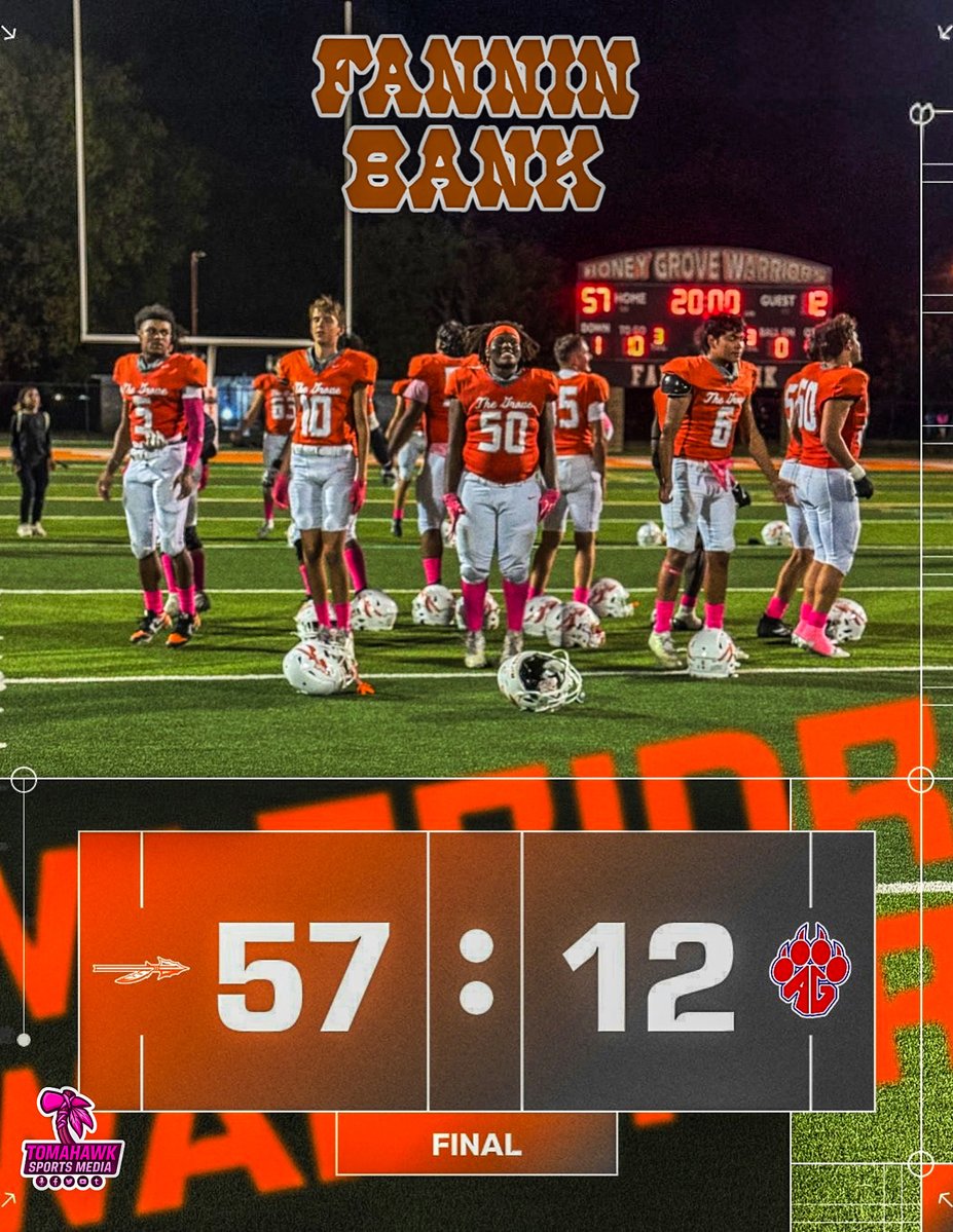 🎀Pink Out Final🏈

Warriors roll to 7-1 after defeating Alba Golden  57-12. Warriors will have the bye week and then it’s the Halloween Showdown.

#fnl #thsfb #thegrove #honeygrove #warriornation #903Football