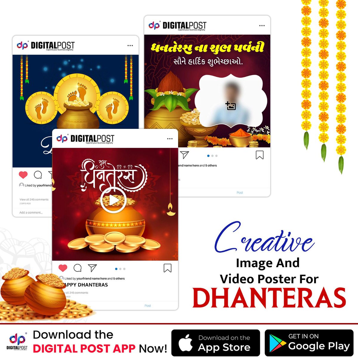 DigitalPostApp's tweet image. Happy Dhanteras!💰📈
This Dhanteras, may your online growth be golden and your success go viral! 💎📱
Wishing you prosperity, health, and happiness.🤗
.
.
.
#HappyDhanteras #Dhanteras2025 #DhanterasCelebration #FestivalOfLights