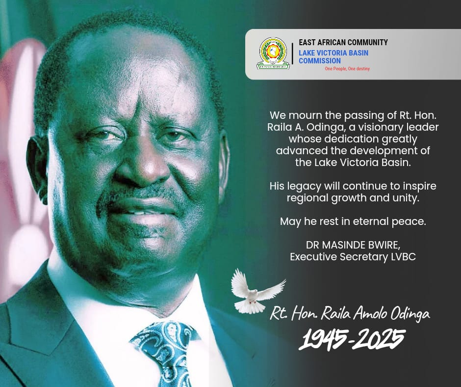 We mourn the passing of Rt. Hon. Raila Odinga, a visionary leader whose dedication greatly advanced the sustainable development of the Lake Victoria Basin &amp; wider EAC region.

His legacy will continue to inspire regional cooperation, unity &amp; growth.
May he rest in eternal peace.