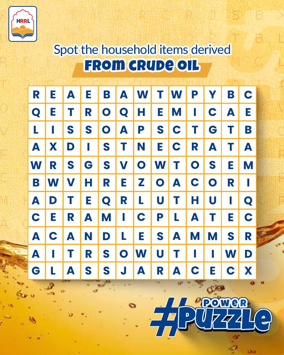 HRRL_Rajasthan's tweet image. How many household items can you find that come from crude oil?
If you’ve spotted them, drop your answers in the comments.
Join the hashtag #PowerPuzzle Contest and grab your chance to win amazing rewards. 🎁
✅ Follow us
✅ Like this post and comment your answer below
✅ Tag 3…