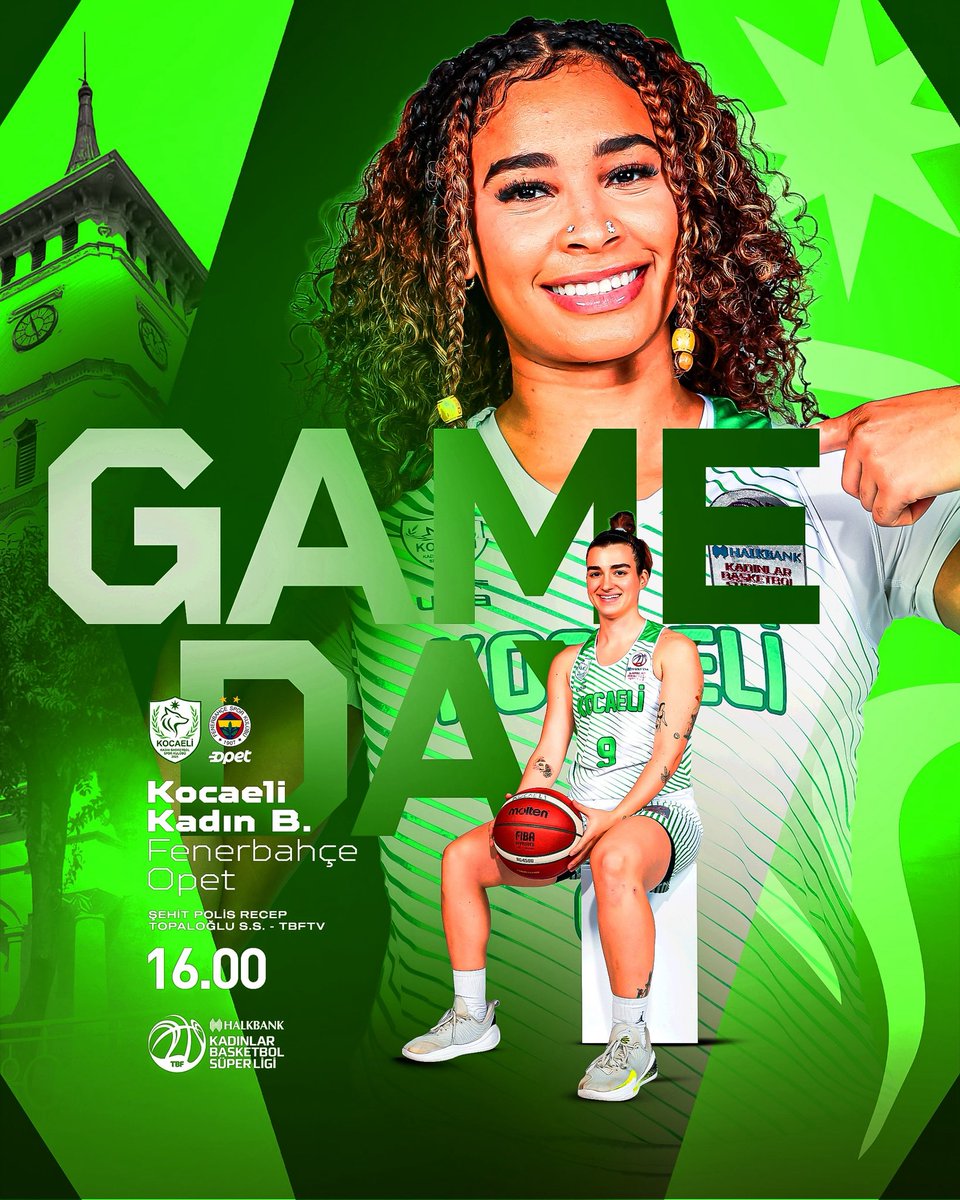 GAMEDAY💚🤍
Takımımız, Kadınlar Basketbol Süper Ligi’nin 3. haftasında Fenerbahçe Opet ile karşı karşıya geliyor.

🏀 Halkbank Kadınlar Basketbol Süper Ligi
🆚 Fenerbahçe Opet
📆 18 Ekim 2025 Cumartesi
⏰ 16.00
📍 Şehit Polis Recep Topaloğlu Spor Salonu
📺 TBF TV