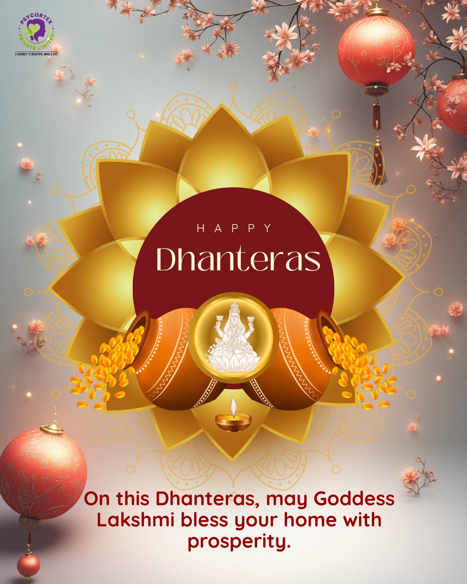PPsycortex's tweet image. ✨ This Dhanteras, let’s invest not just in gold, but in peace of mind.
Because true wealth is a calm mind and a healthy heart. 💛
#HappyDhanteras #Psycortex #MentalWealth #MindfulLiving #InnerPeace #MentalHealthMatters
