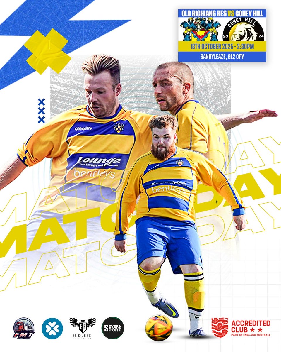 Old Richians AFC (@oldrichiansafc) on Twitter photo Todays fixtures
1sts:
🏆<a href="/Stroud_League/">Stroud & District Football League</a> Div 1
🆚<a href="/fcminch/">Minchinhampton FC</a>
🏟️Stuart Playing Fields, Minchinhampton, GL6 9JJ
⏰14:30
Reserves:
🏆<a href="/Stroud_League/">Stroud & District Football League</a> Div 4
🆚Coney Hill
🏟️Old Richians RFC, GL2 0PY
⏰14:30
🟡🔵
<a href="/AdelfosUK/">Adelfos Web Design</a> <a href="/endlessfugitive/">endlessfugitive</a> <a href="/SevernSport/">Severn Sport</a> <a href="/BrianRossiter1/">Brian Rossiter</a> <a href="/Cheese_manAVFC/">Craig Newton</a> Todays fixtures
1sts:
🏆<a href="/Stroud_League/">Stroud & District Football League</a> Div 1
🆚<a href="/fcminch/">Minchinhampton FC</a>
🏟️Stuart Playing Fields, Minchinhampton, GL6 9JJ
⏰14:30
Reserves:
🏆<a href="/Stroud_League/">Stroud & District Football League</a> Div 4
🆚Coney Hill
🏟️Old Richians RFC, GL2 0PY
⏰14:30
🟡🔵
<a href="/AdelfosUK/">Adelfos Web Design</a> <a href="/endlessfugitive/">endlessfugitive</a> <a href="/SevernSport/">Severn Sport</a> <a href="/BrianRossiter1/">Brian Rossiter</a> <a href="/Cheese_manAVFC/">Craig Newton</a>