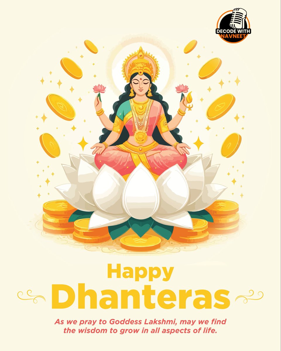 navneetdecode's tweet image. May this Dhanteras bring wisdom, clarity and new beginnings. 
At Decode with Navneet, we celebrate the wealth of knowledge that inspires growth and purpose.
Let your thoughts shine brighter than gold and your ideas light new paths this festive season #Dhanteras #DecodeWithNavneet