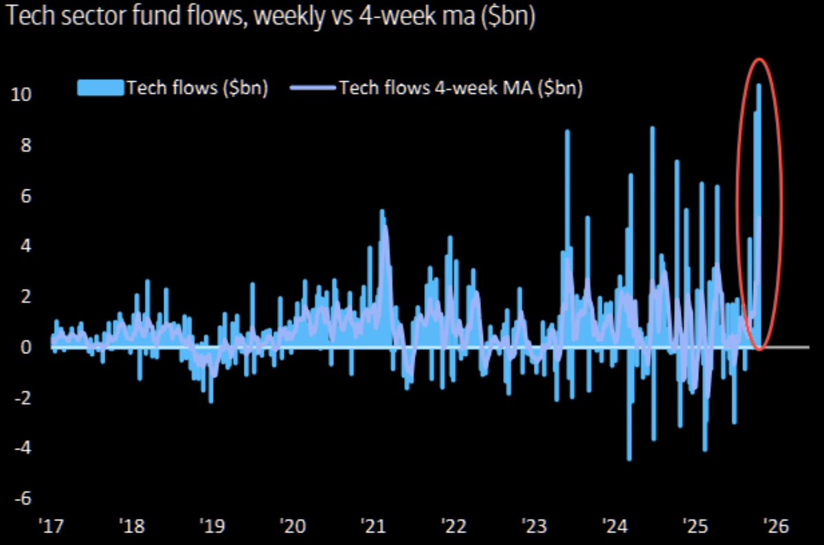 Sektorové ETF na technologické akcie v USA zaznamenaly tento týden rekordní příliv kapitálu ve výši 10 miliard USD. Investoři využili malou korekci a nakupovali.