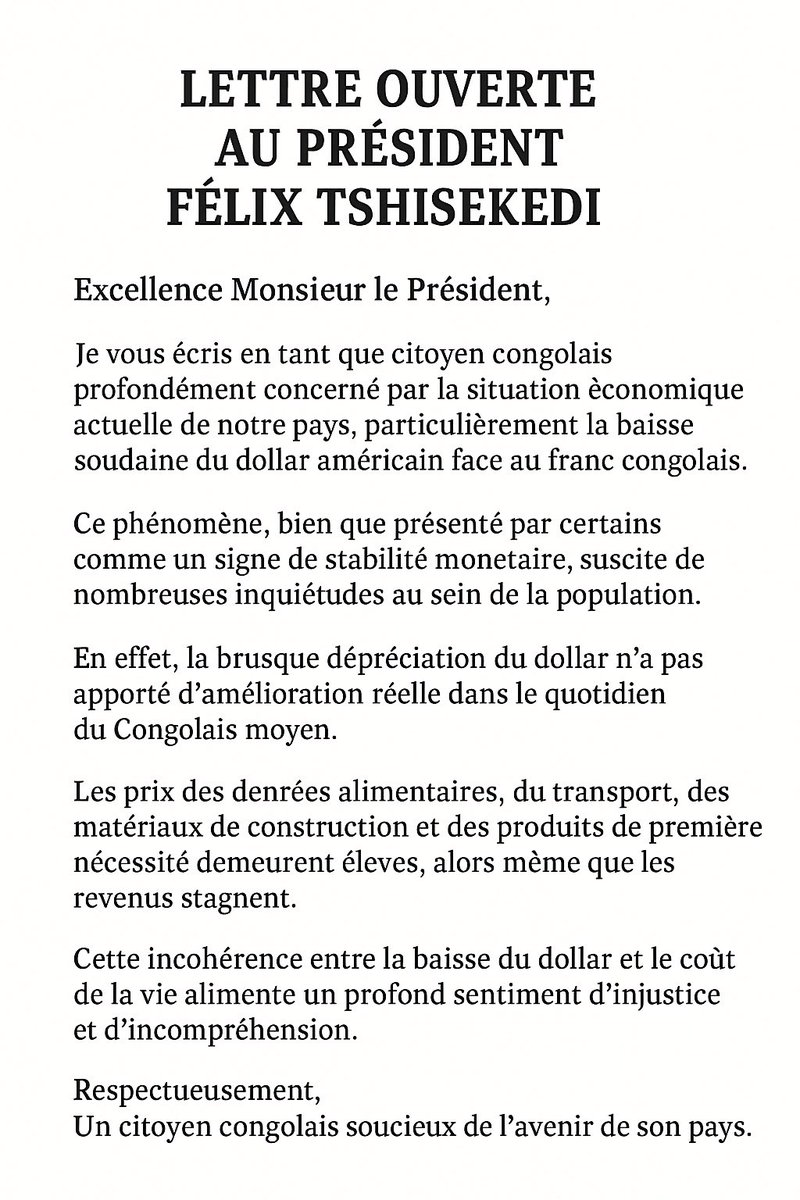 Andy_angulia's tweet photo. LETTRE OUVERTE AU PRÉSIDENT Félix tshisekedi. 
@Presidence_RDC @DeniseNyakeru @PatrickMuyaya 
#Kinshasa #rdcongo #CONGOLAISTELEMA #m23 #kagame #bukavu #goma https://t.co/dOgZwQKKYu