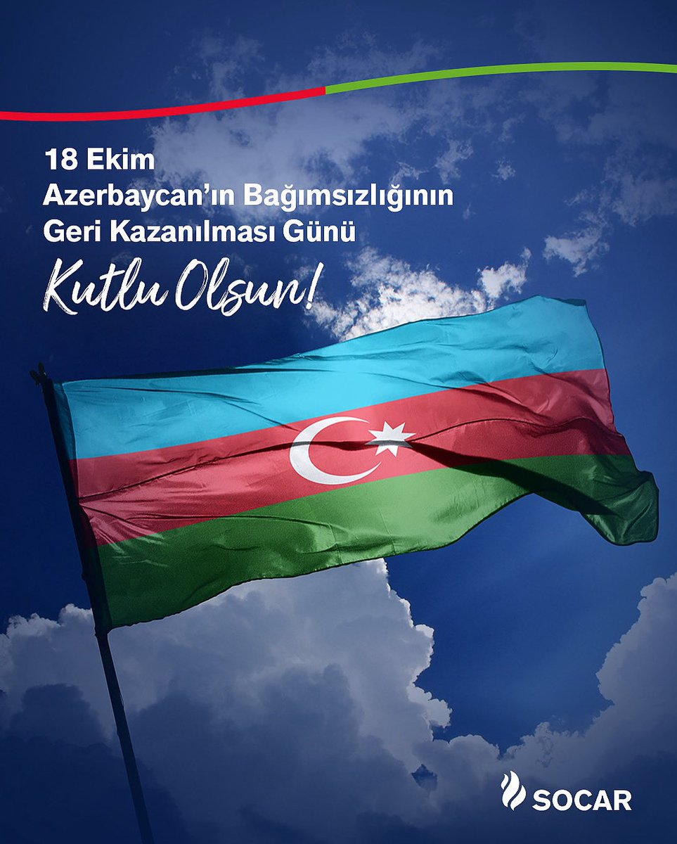 Azerbaycan’ın bağımsızlığını yeniden ilan edişinin 34. yıl dönümünü gururla kutluyoruz. 18 Ekim Azerbaycan’ın Bağımsızlığının Geri Kazanılması Günü kutlu olsun!