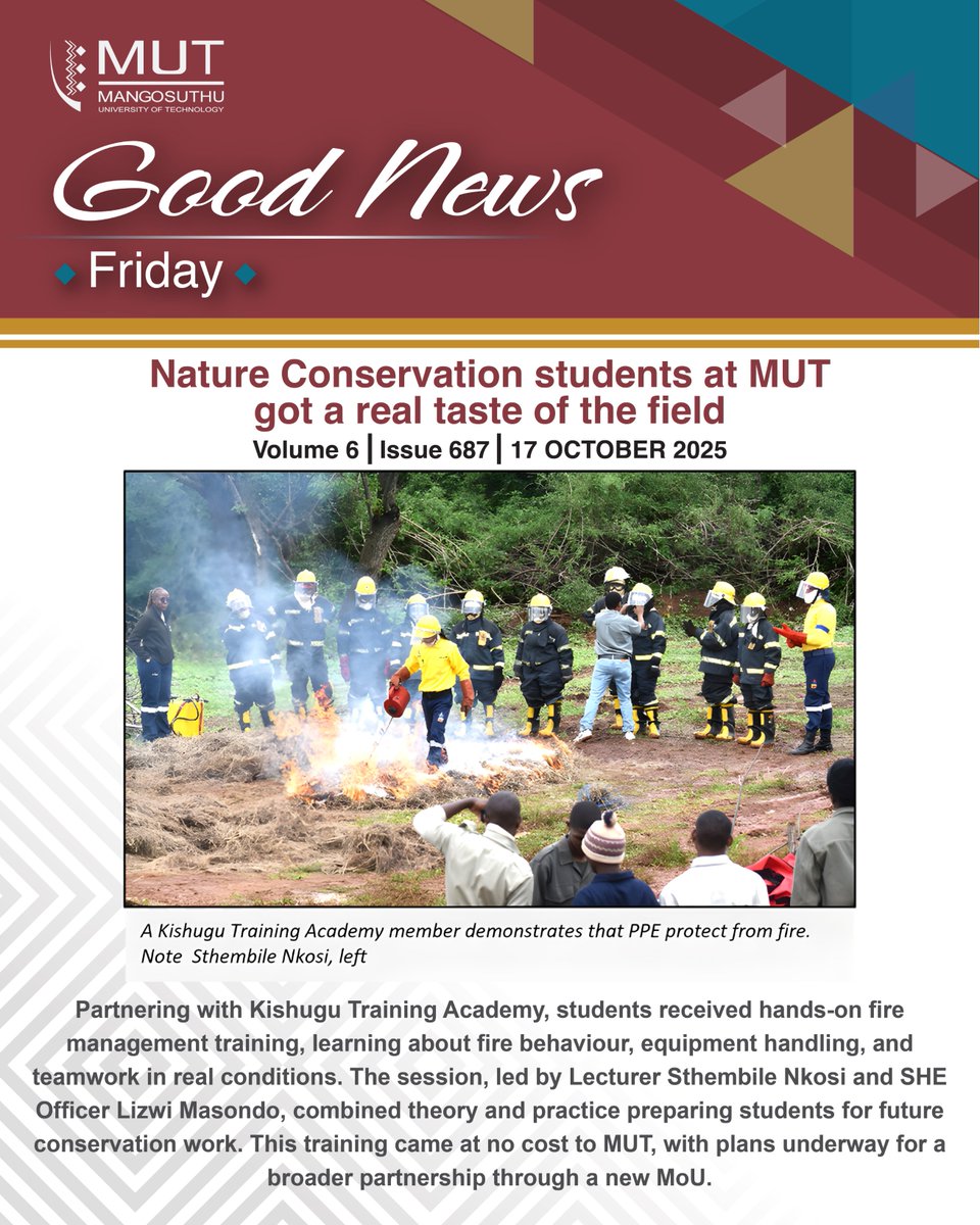 🌿 Learning in the wild

MUT’s Nature Conservation students explored Siyaya Coastal Park, gaining hands-on conservation experience and industry insights during a transformative field trip.

👉 Read the full story on LinkedIn: linkedin.com/school/mangosu…