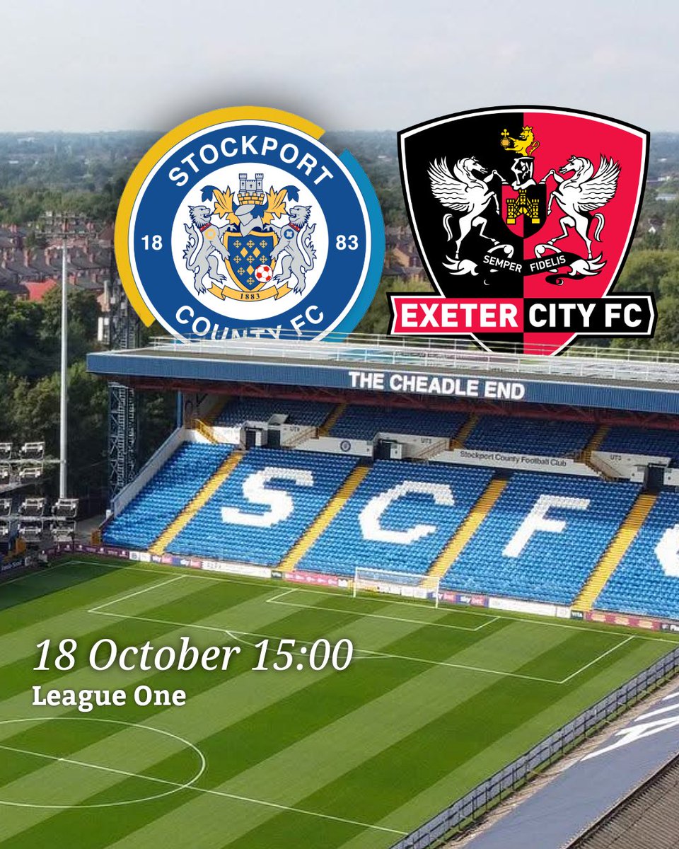 👑 The Hatters are back at Edgeley Park, aiming to keep their momentum against the Grecians…

🔥 It’s <a href="/StockportCounty/">Stockport County</a> vs <a href="/OfficialECFC/">Exeter City FC</a> in League One!

🎙️ Commentary from @adamthomsjourno

✅ Bring 3.5mm earphones for this FREE service

#StockportCounty