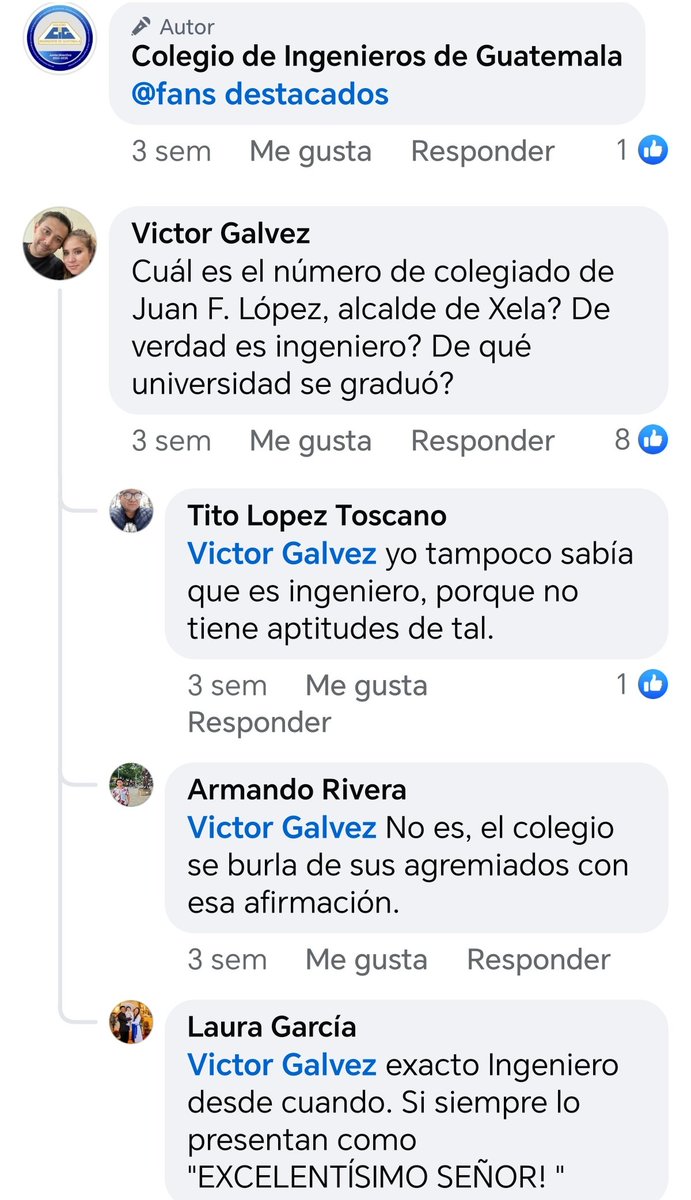 Arleny1581's tweet photo. @animaldgalaccia Acá en Xela el alcalde Juan Fernando López derrepente apareció con el título de “ingeniero”. En México se lo otorgaron, dicen. La CIG recientemente hizo una actividad y lo presentó como tal, y siempre hay comentarios de q no es ingeniero y q no tiene colegiado. https://t.co/Ag5VWOHkwC