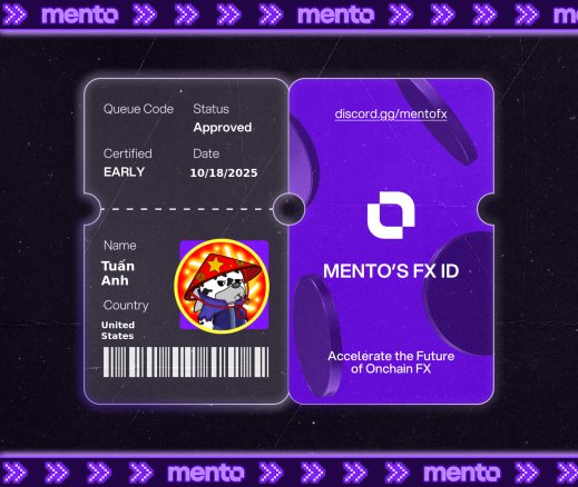 tuananh_web3's tweet image. I’m now verified early to the global onchain FX layer, with my Mento FX ID.

The future of money runs here w/ @MentoLabs

fx/acc 

discord.gg/mentofx