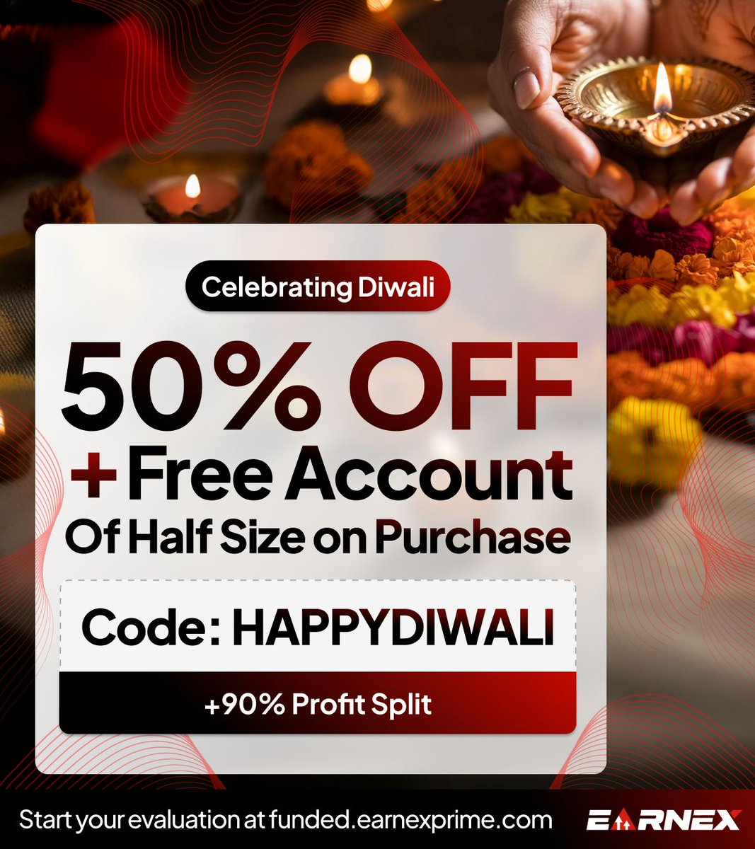 Conqueror_FFC's tweet image. 🎉 Celebrate Diwali with a Big saving! 🪔

Get 50% OFF + a FREE half-sized account on every purchase!

💥 Use Code: HAPPYDIWALI
💸 + Enjoy a massive 90% profit split

Don’t miss this limited-time festive offer. 🌟

funded.earnexprime.com/ref/105/