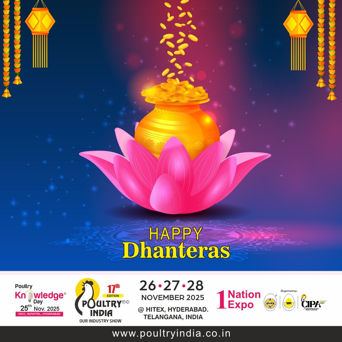 PoultryIndia15's tweet image. ✨ Wishing everyone a prosperous and joyful Dhanteras!
May this auspicious day bring you endless success, good health, and prosperity. 💫

#PoultryIndia #IPEMA #KnowledgeDay #OneNationOneExpo #HappyDhanteras #Dhanteras2025 #FestivalOfLights #FestivalOfWealth #DiwaliVibes