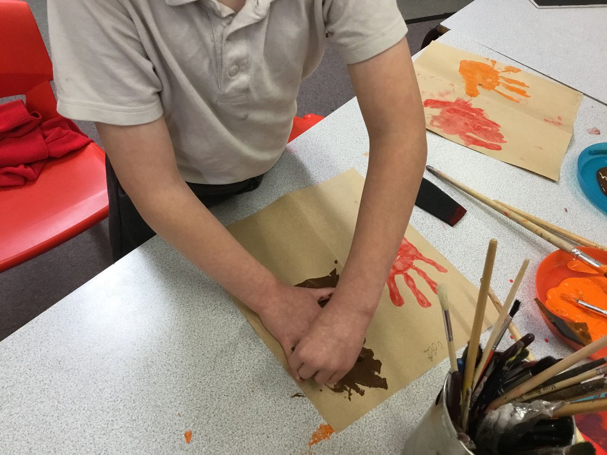 Class 8 have been painting positive and negative hand prints like pre-historic people did 17000 years ago.