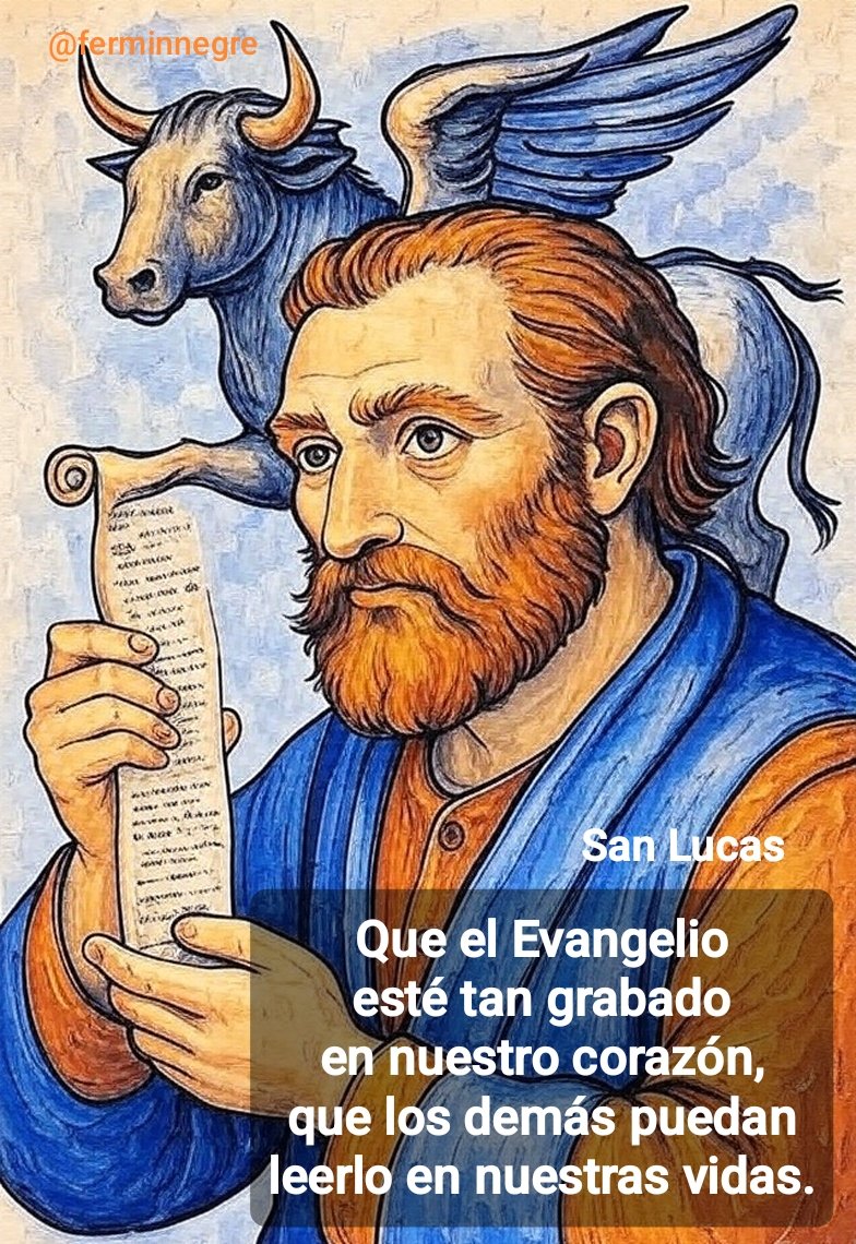 Hoy fiesta de San Lucas evangelista, representado por un toro alado.
#sanlucas #SanLucasEvangelista
☀️
Que el Evangelio esté tan grabado en nuestro corazón, que todos puedan leerlo en nuestras vidas.