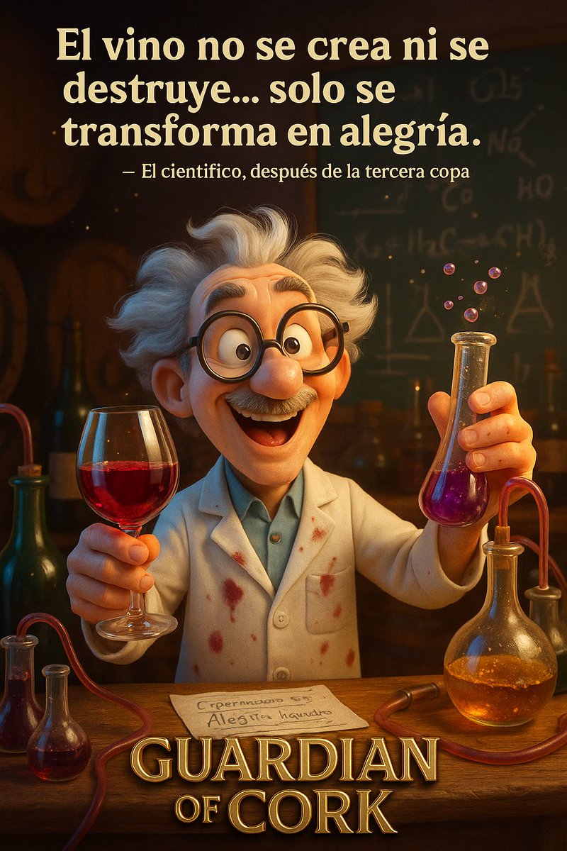 Good morning #winelovers.

“El vino no se crea ni se destruye… solo se transforma en alegría.”
— Einstein, después de la tercera copa

Porque detrás de cada copa hay un experimento que salió deliciosamente bien.
A por el sábado 💫

@GuardianOfCork #Vino