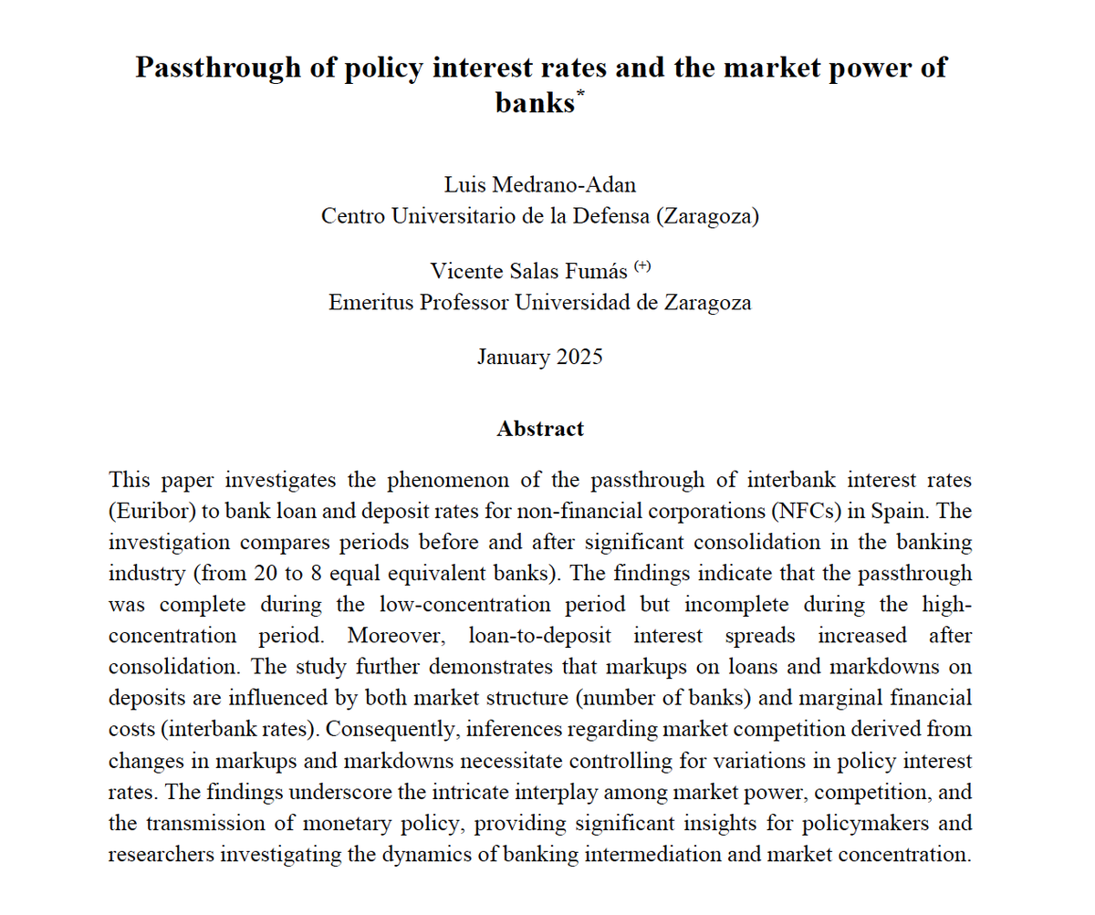 ⚠️Recordatorio: análisis del sector bancario español en los últimos 20 años muestra que, conforme se ha ido reduciendo el nivel de competidores (y de competencia), los depósitos han pagado menos y los créditos han costado más.

En definitiva, peores resultados para consumidores.