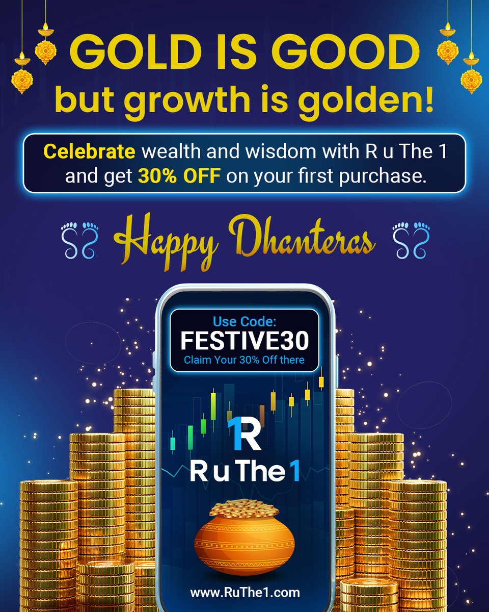 Gold shines, but your portfolio can be brighter. 
 
Celebrate Dhanteras with wisdom, wealth &amp; 30% OFF on your first RuThe1 purchase!
Use Code: FESTIVE30
 
Happy Dhanteras!
 
 Grow for less today: bit.ly/3WOdmSF
 
#ruthe1 #India #Dhanteras2025 #gold